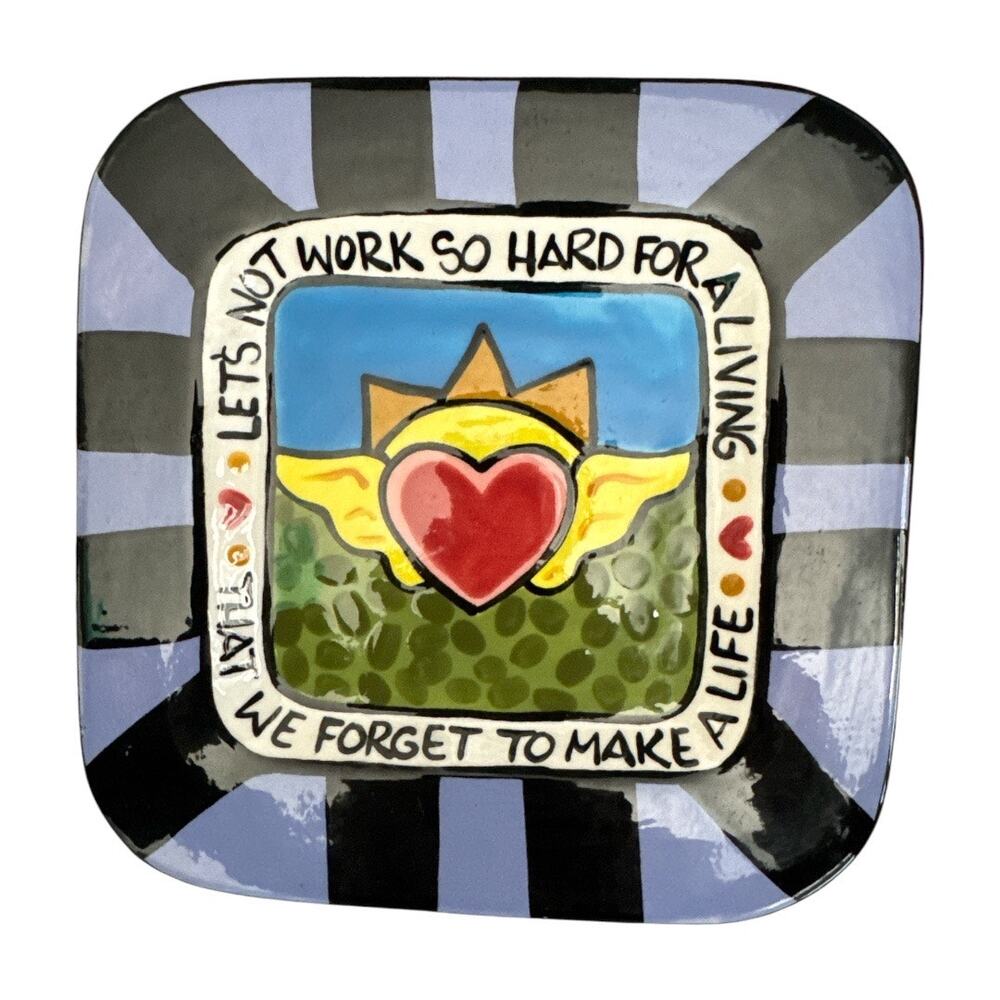Rare Artful Soul Csara Hand Made Thoughtful Saying Square Dish Boho